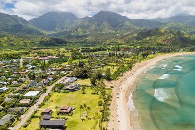 Hawaii beach house and mountains